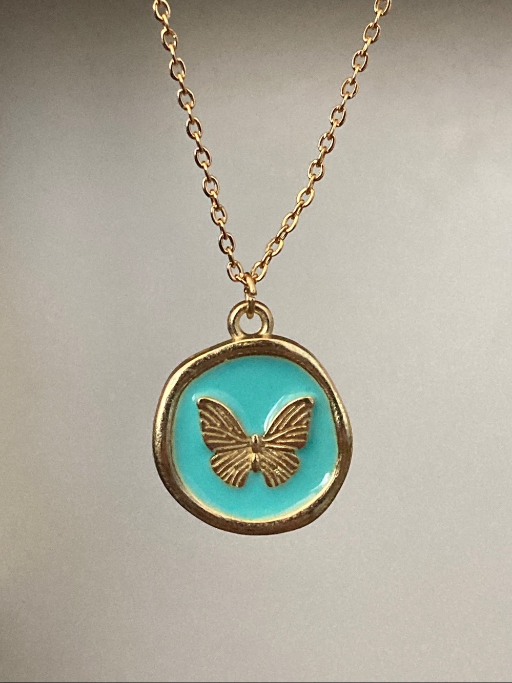 NWT Blue Butterfly Necklace Gold Stainless Steel